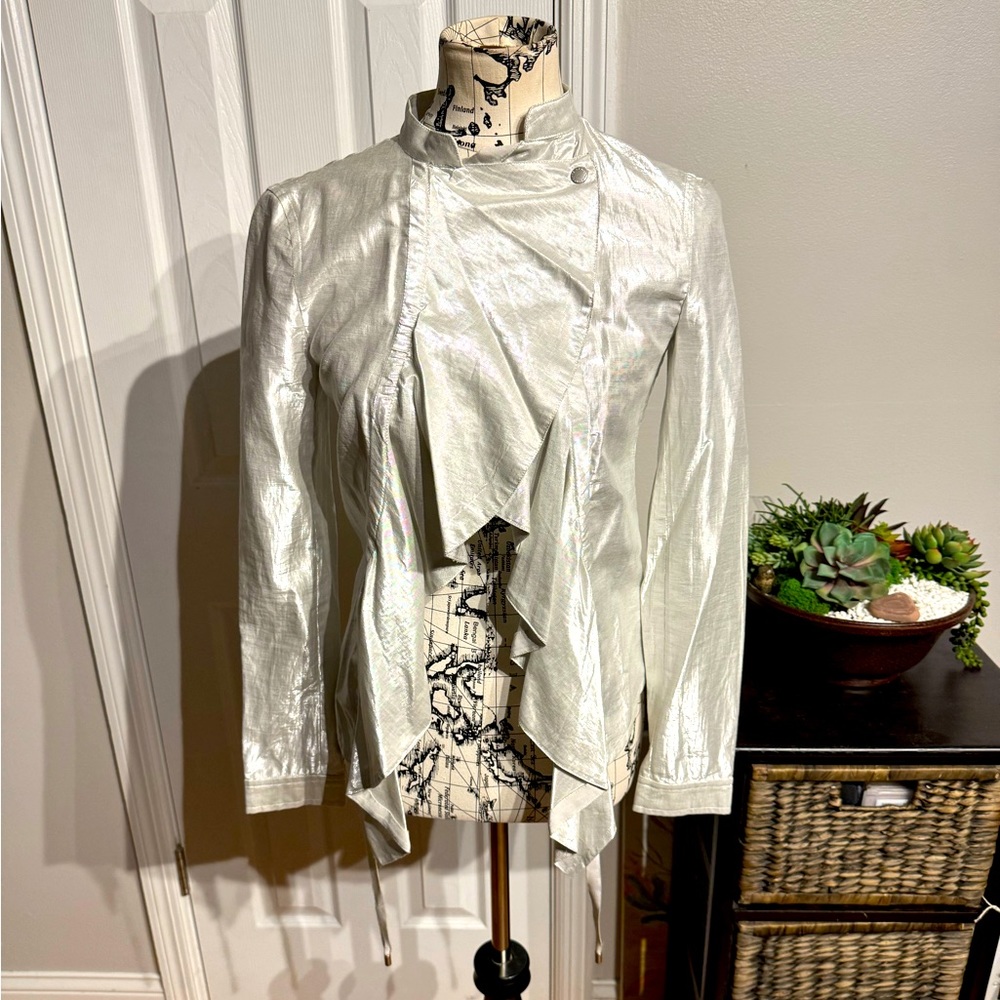 NWT Armani Exchange Draped ruffle Shiny Metallic coastal asymmetrical high low